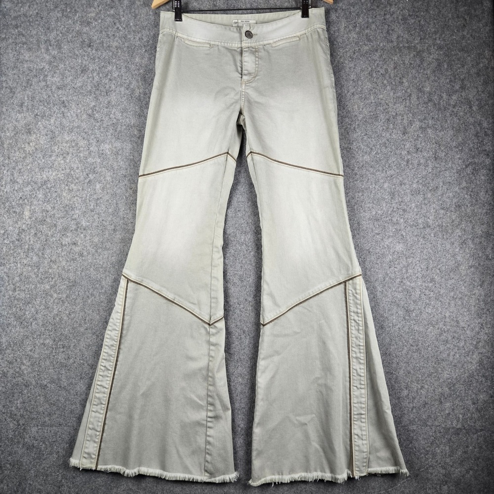 Free People Bambi Seamed Flare Jeans Womens 28 Tan Boho Hippie Festival Raw Hem